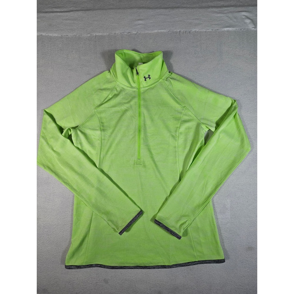 Under Armour HeatGear Run Womens Medium Lime Green Heather 1/4 Zip Pullover Top